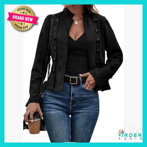 Faux Suede Blazer Jacket Slim Fit Classic Chic Office Work Wear